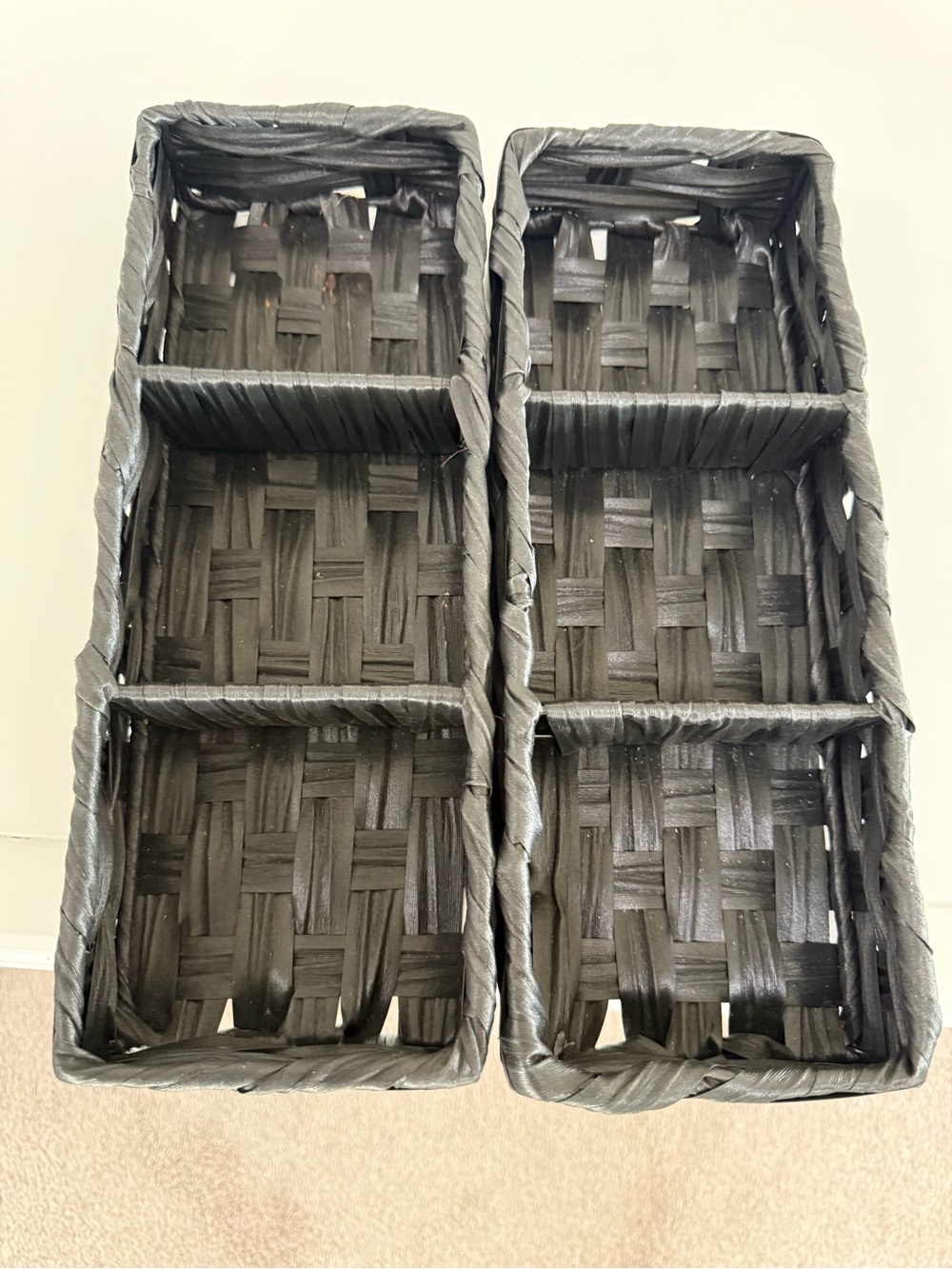 Woven 6-Compartment Organizer Baskets - Black